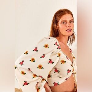 Mixed Cross Stitch Flowers Crop Top size Large